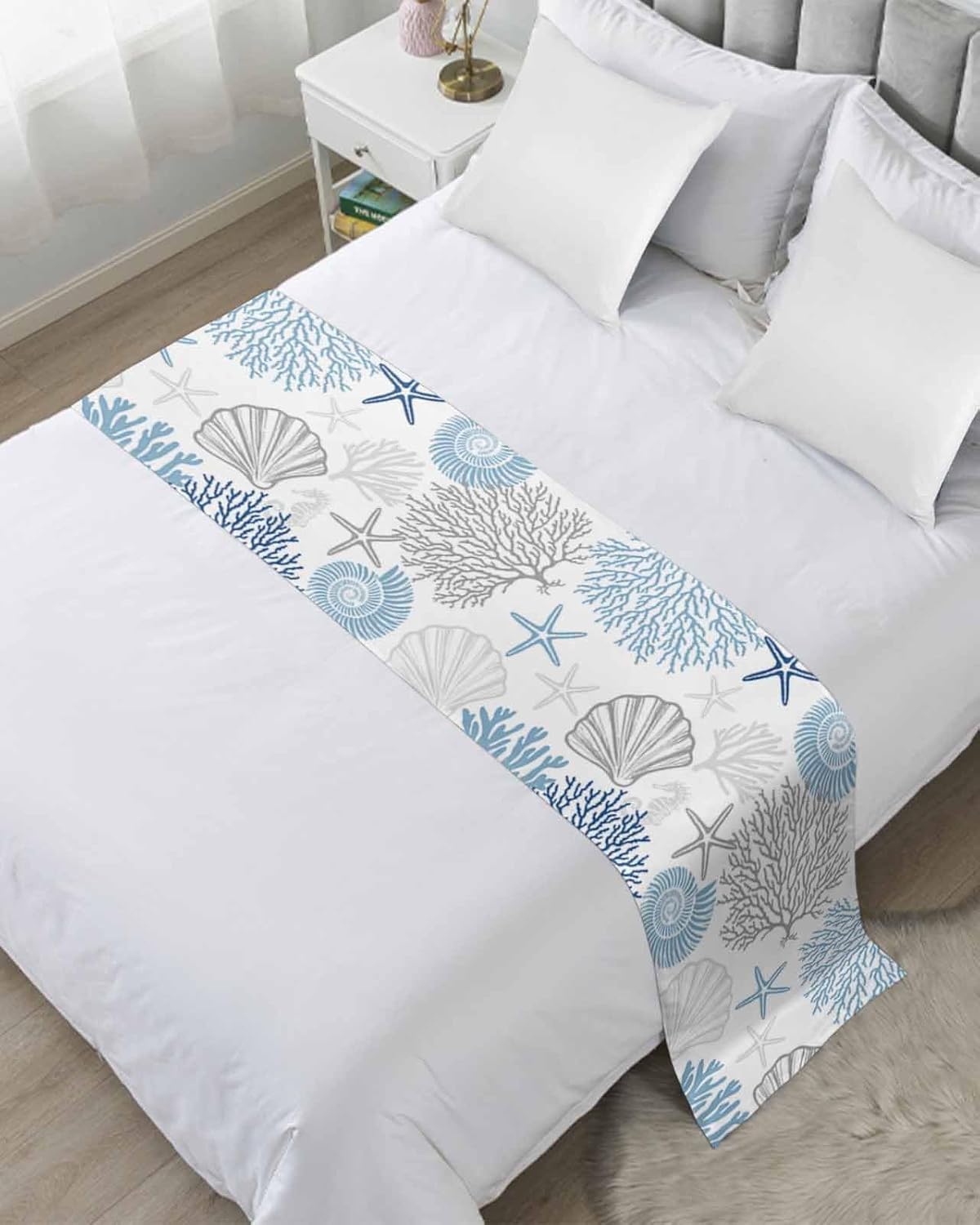 Ldtrchee Ocean Blue Bed Runner for Queen