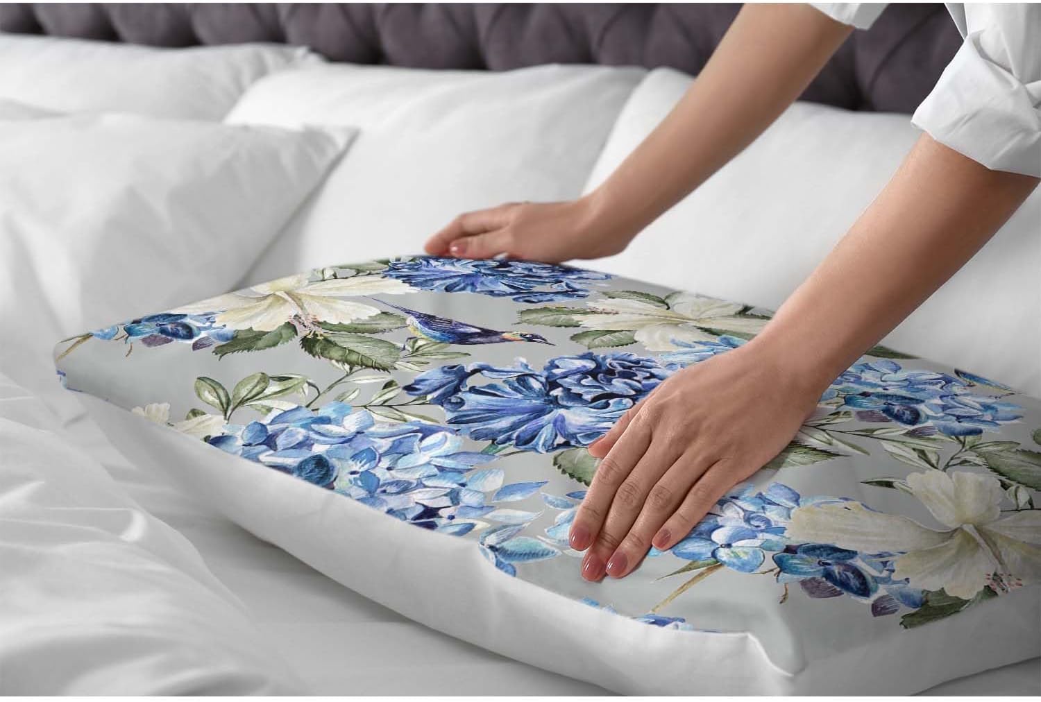 Blue White Flowers Pillow Cover 20x26 inch