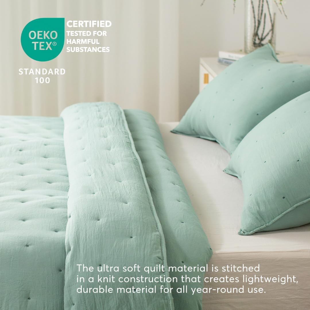 KASENTEX King Size Quilt Set - Green Ultra Soft and Lightweight