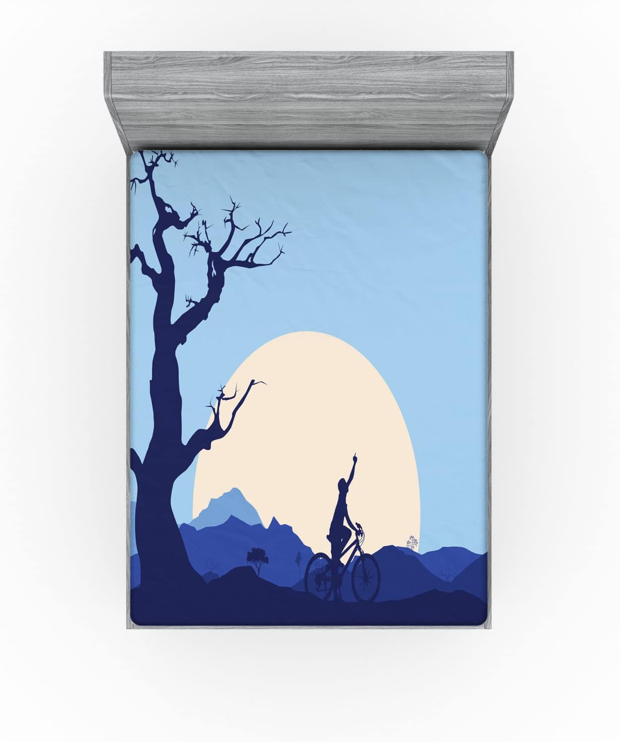 Ambesonne Nature Fitted Sheet with Cycling Boy Print California King