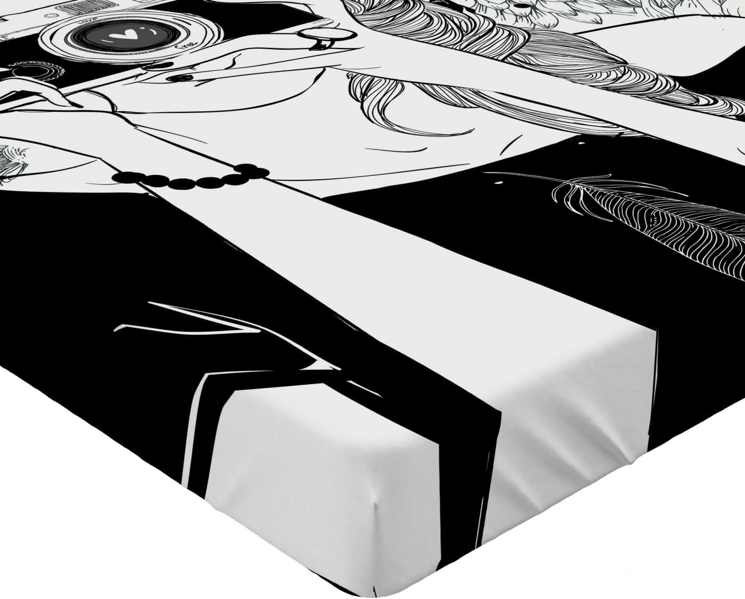 Ambesonne Smile Fitted Sheet - Sketchy Girl with Speech Bubble Pattern