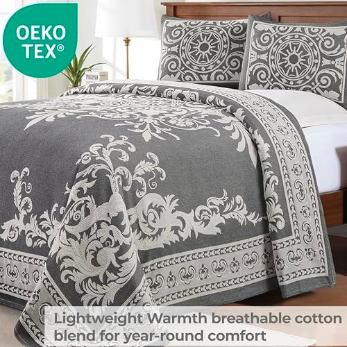 Superior Cotton Blend 3-Piece Bedspread Set King Charcoal