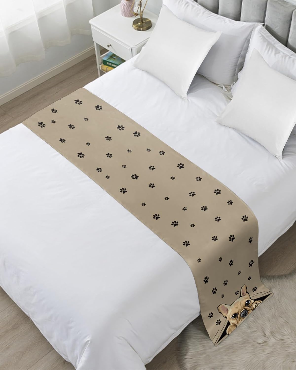 Cute Dog Paw Bed Runner Scarf for King Size Bed