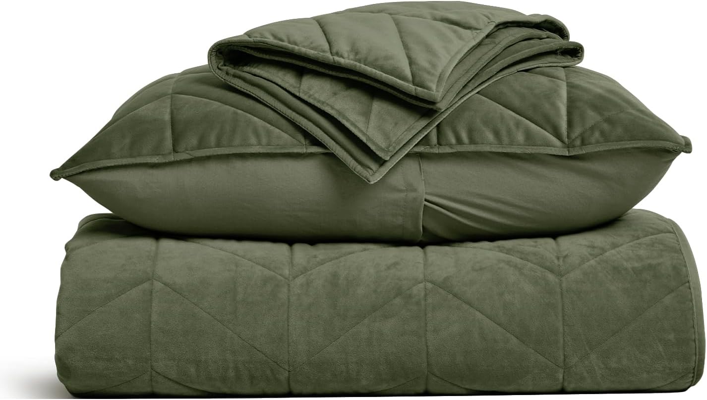 Evergrace 3-Piece Queen Velvet Quilt Set Olive Green