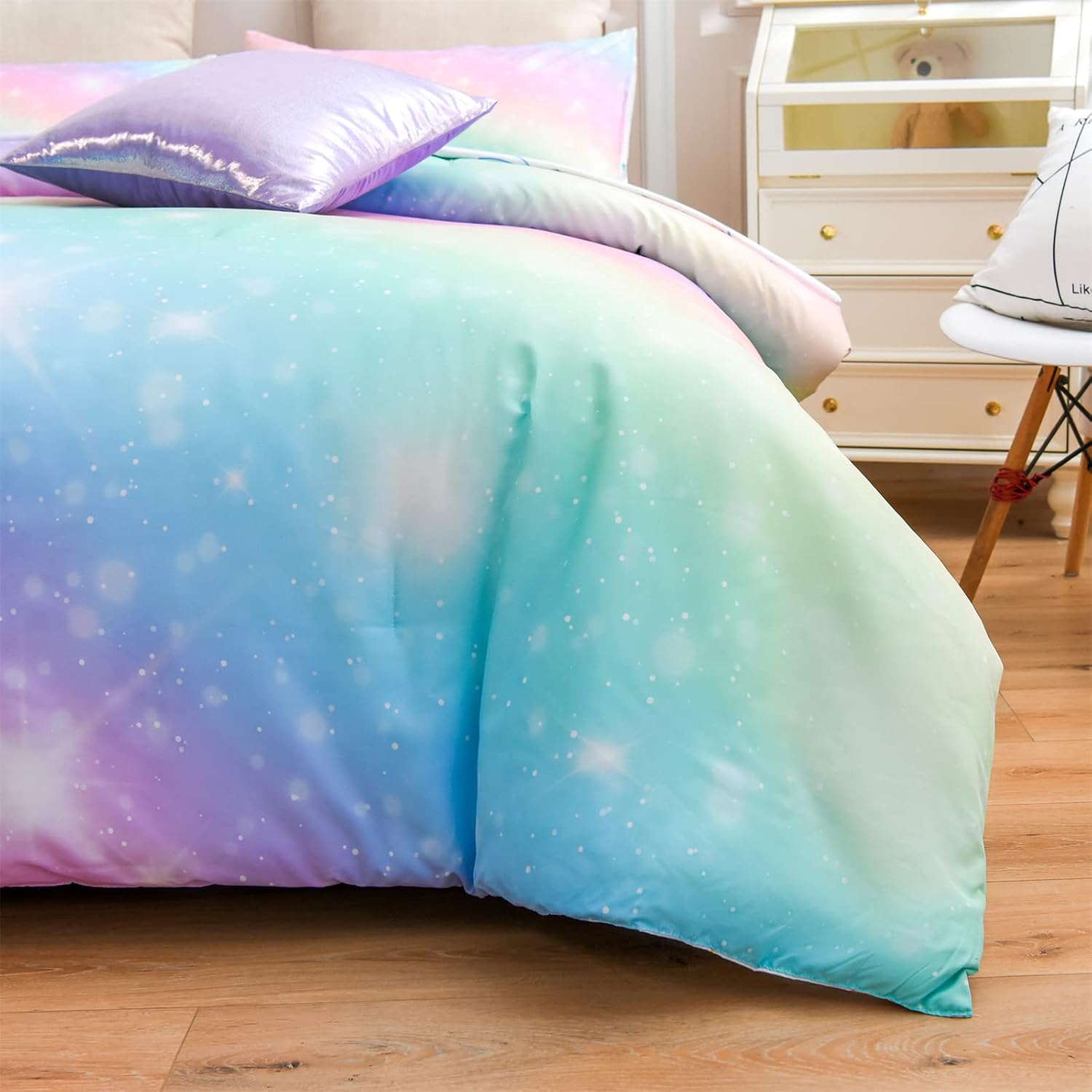 A Nice Night 6Pcs Gradient Glitter Bedding Set for Girls