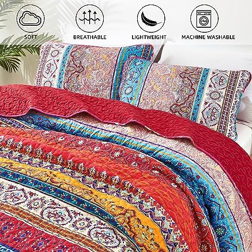 WONGS BEDDING Boho Christmas Quilt Set Queen Size