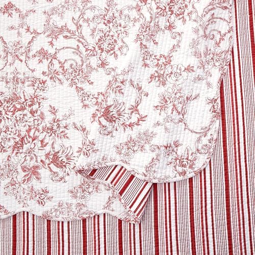 Garden Toile 3-Piece Reversible Quilt Set - Red 1