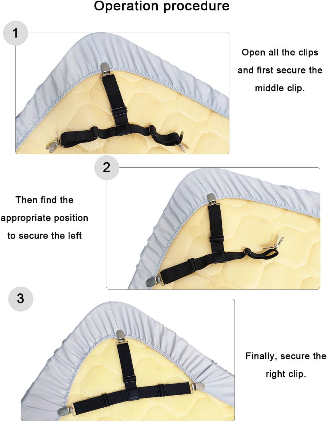 AireKouzia Fitted Sheet Straps with Clips - Set of 4