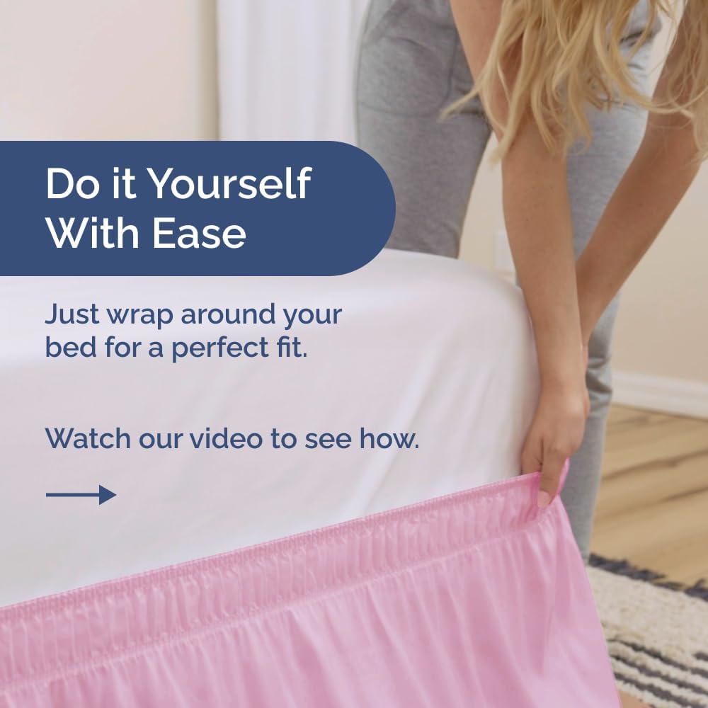 Wrap Around Dust Ruffle Bed Skirt 2 Pillowcases Bundle - Light Pink