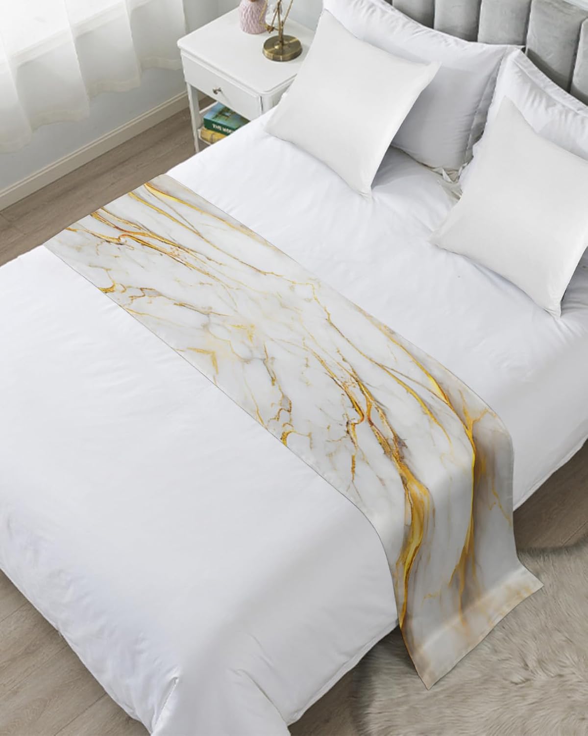 Chucoco King Bed Runner Gold White Gradient Scarf 1