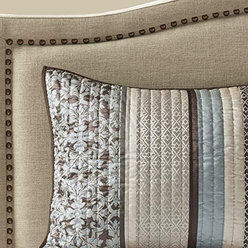 Madison Park Quilt Set with Jacquard Stripes - 5 Piece Floral Blue