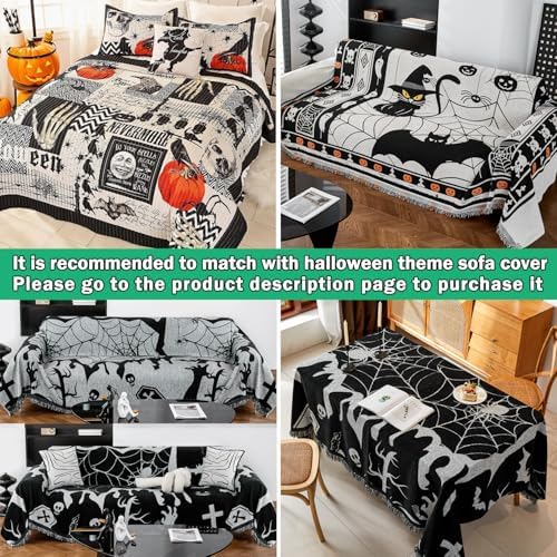 EVENHUG Halloween Queen Quilt Set with Pillow Shams