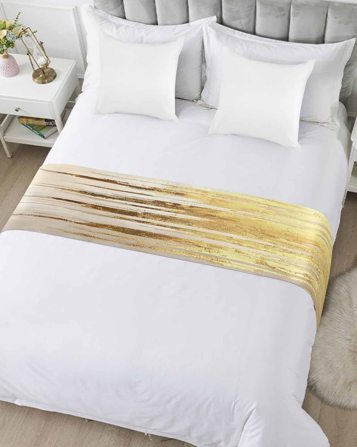 Abstract Gold Bed Runner Scarf Cal King Size