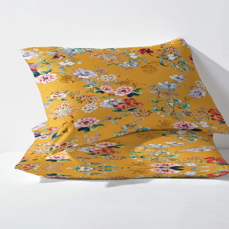 Botanical Pillow Cases Set of 2 - Floral Print Reversible Wrinkle Resistant