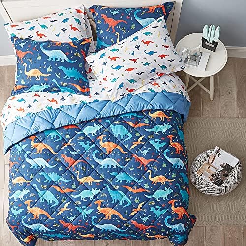 UMCHORD Kids Dinosaur Queen Comforter Set 7 Pc