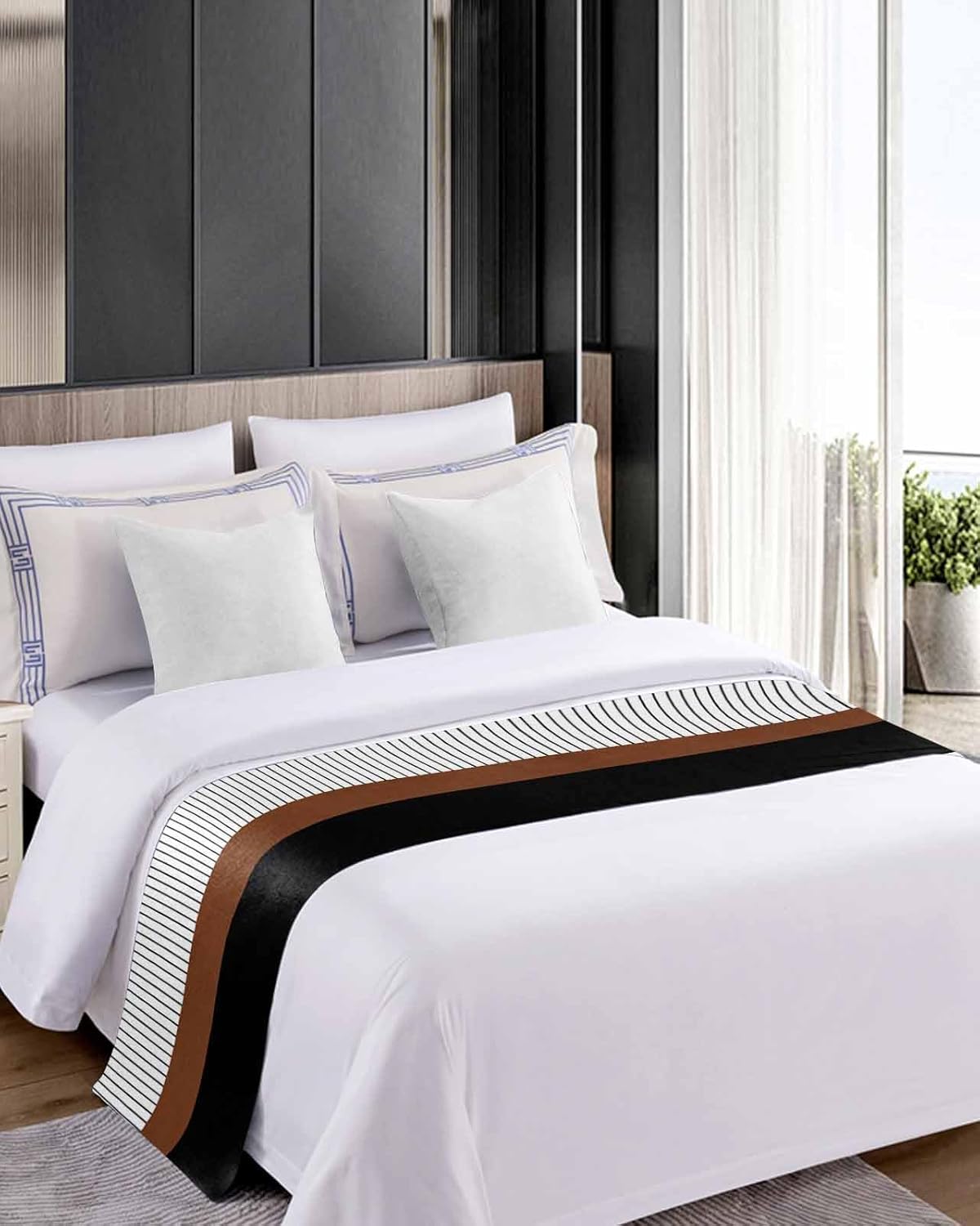 Homechoid Black Brown Bed Runner for Cal King Size Bed