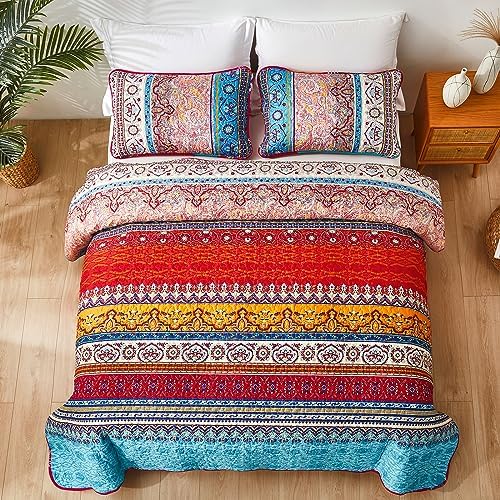 WONGS BEDDING Boho Christmas Quilt Set Queen Size