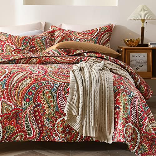 ENASAL Reversible Floral Paisley Bedspread Set Queen Size