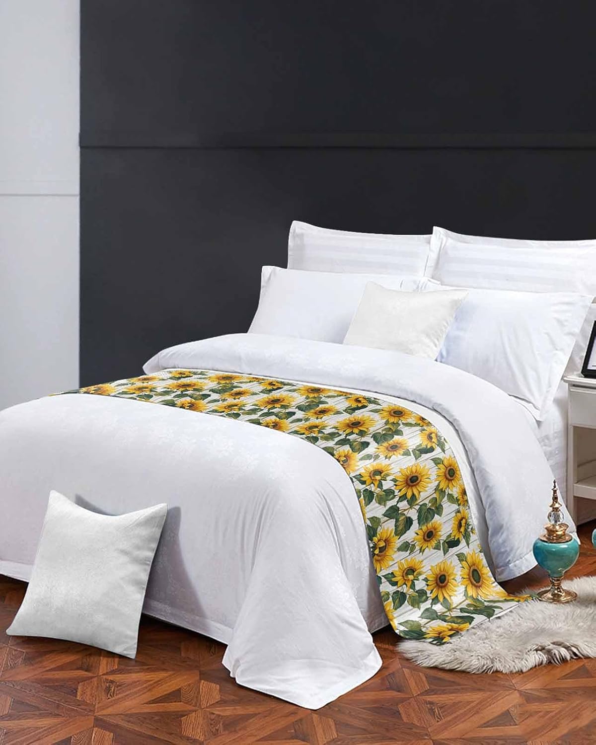 DecorLovee Rustic Sunflowers Bed Runner for Cal King