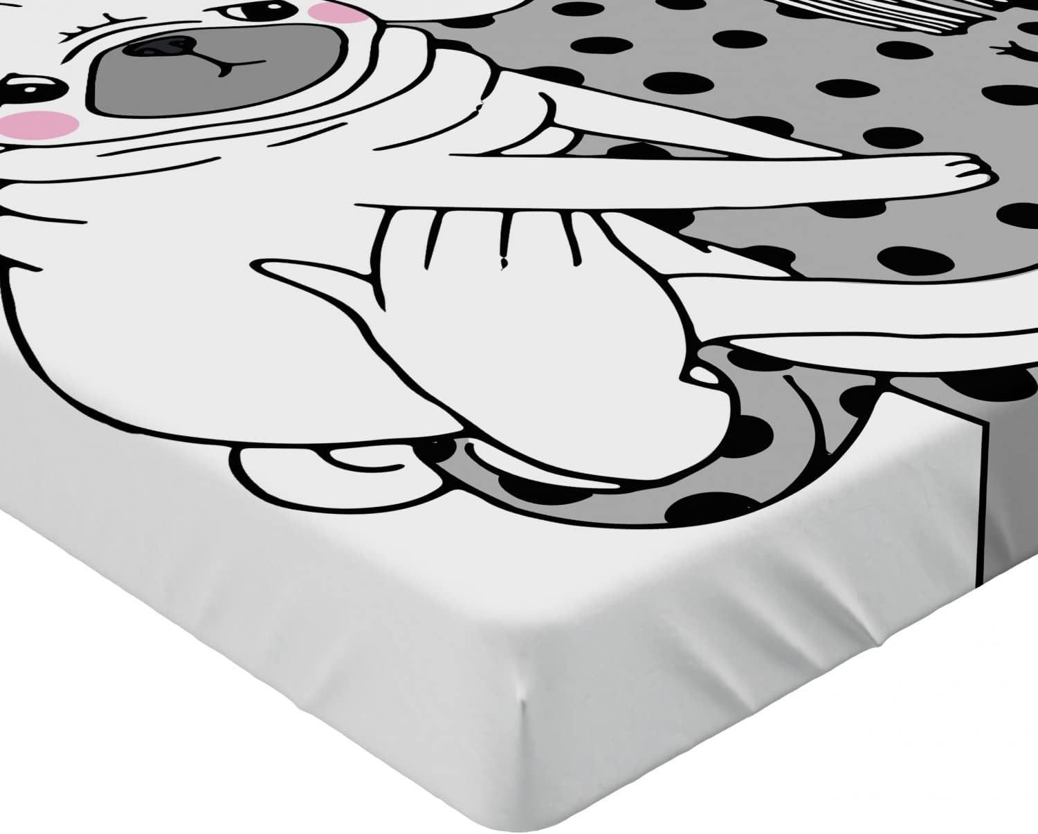 Ambesonne Pug Fitted Sheet - Black Grey White