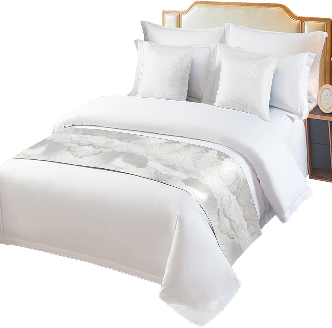 Marble Grey Gold Bed Runner Scarf Full Queen