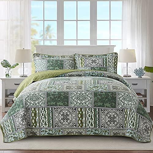 NEWLAKE Reversible Patchwork Quilt Set Queen Size 1