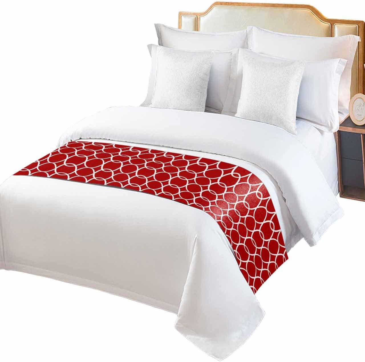 Sabolny Red White Geometric Cal King Bed Runner Scarf 1