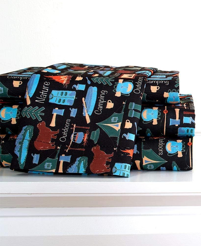 The Lakeside Collection 4-Piece Sheet Set with Retro Camping Print - Full
