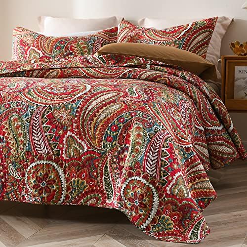 ENASAL Reversible Floral Paisley Bedspread Set Queen Size