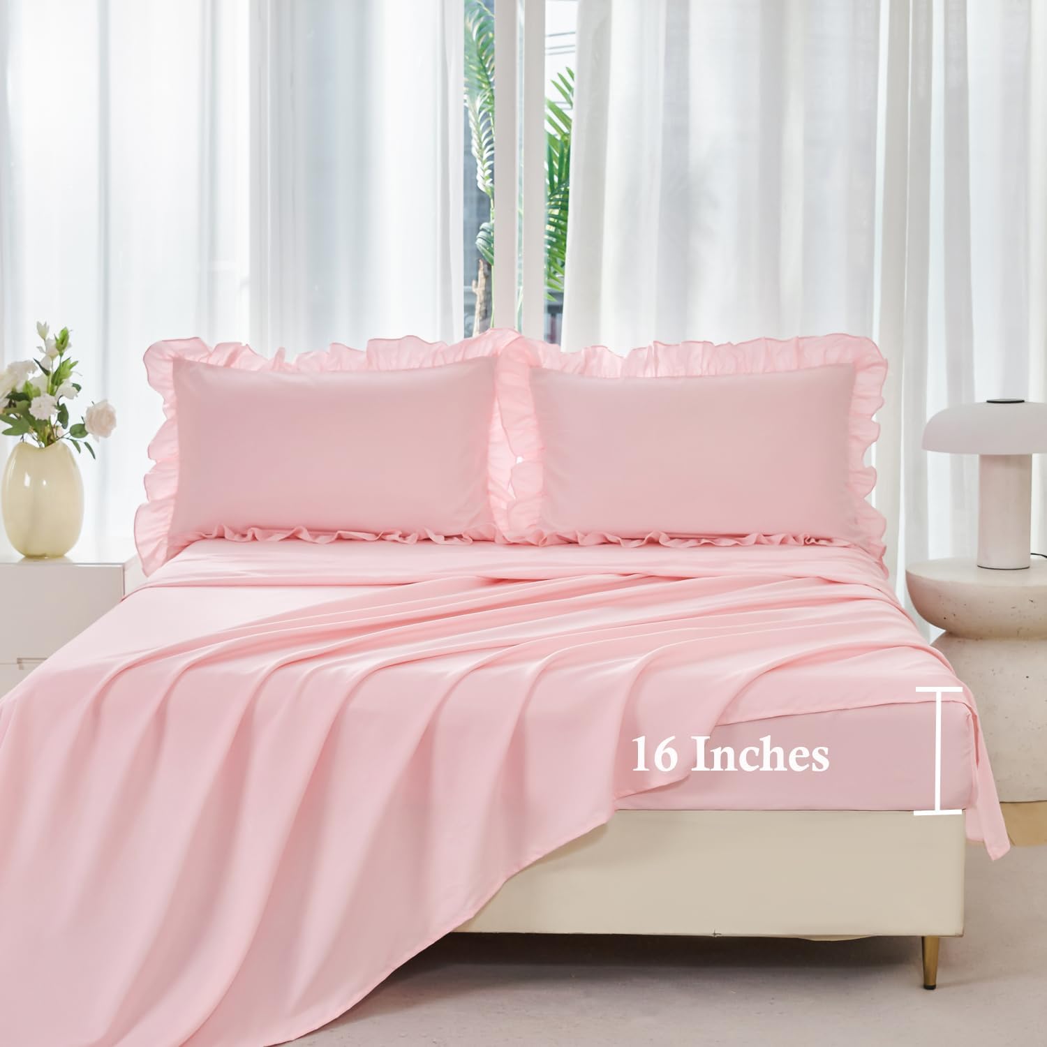 ANGIYUIN Pink Girls Comforter Set 5 Piece Bed in A Bag