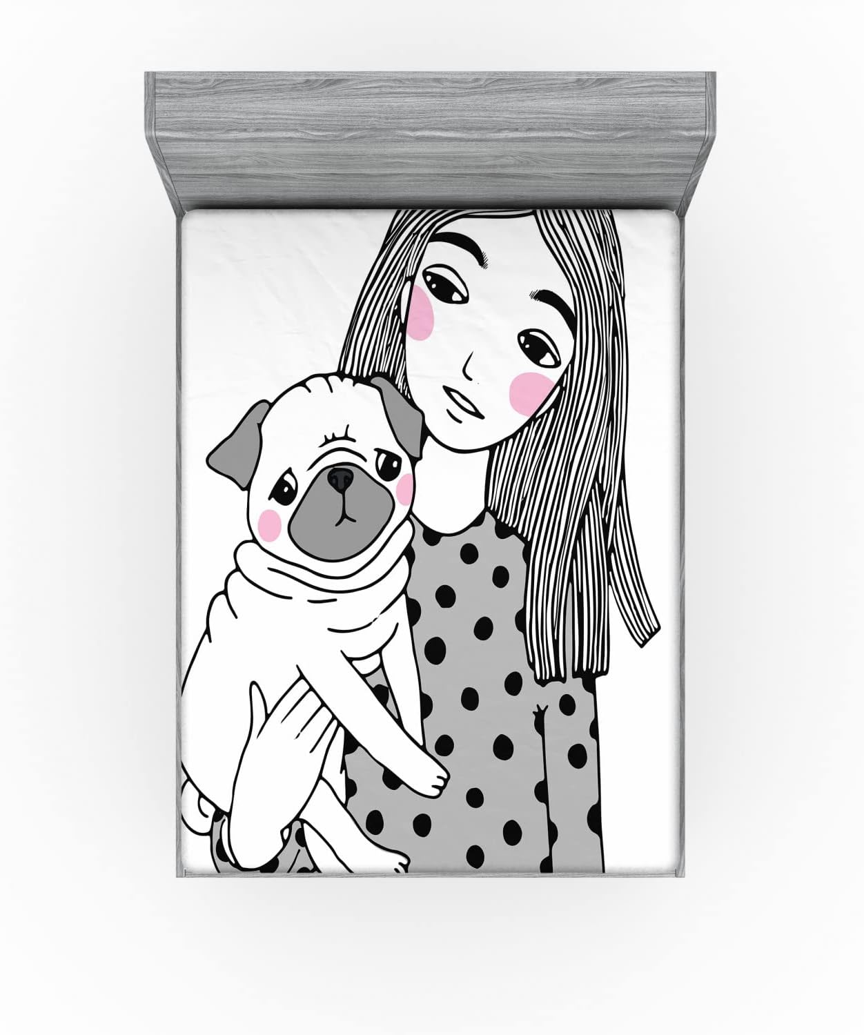 Ambesonne Pug Fitted Sheet - Black Grey White