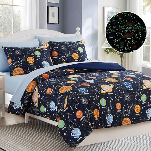 7-Piece Glow in the Dark Comforter Set for Boys