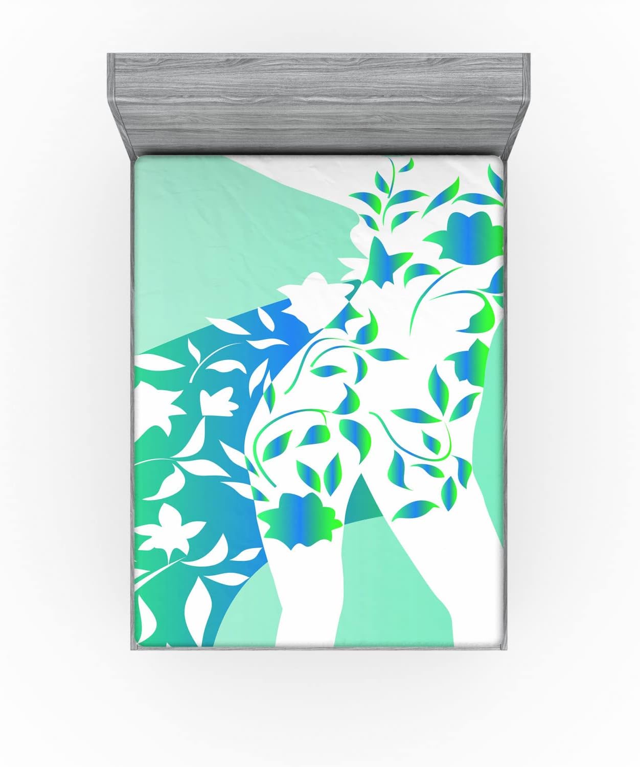 Ambesonne Floral Fitted Sheet - California King Turquoise Teal White