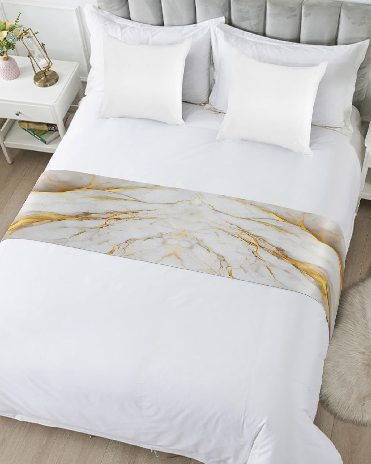 Chucoco King Bed Runner Gold White Gradient Scarf 1