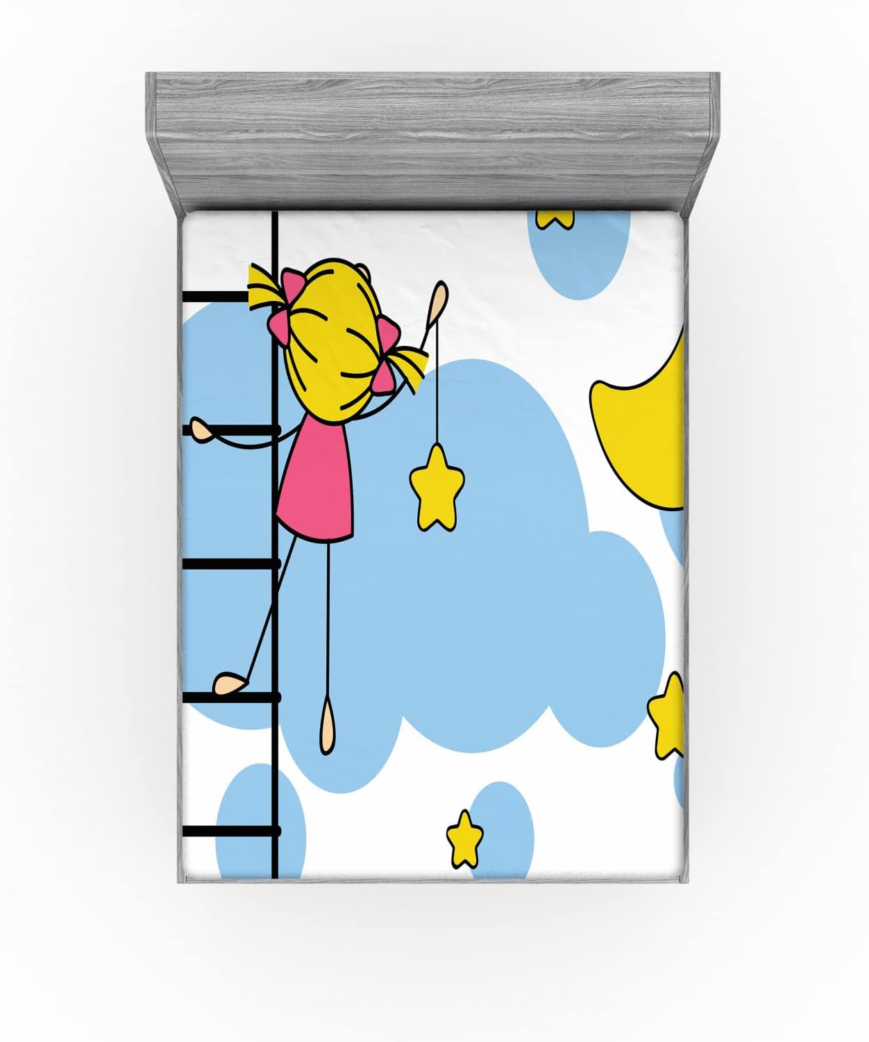 Ambesonne Star Fitted Sheet with Cartoon Design for California King Bed