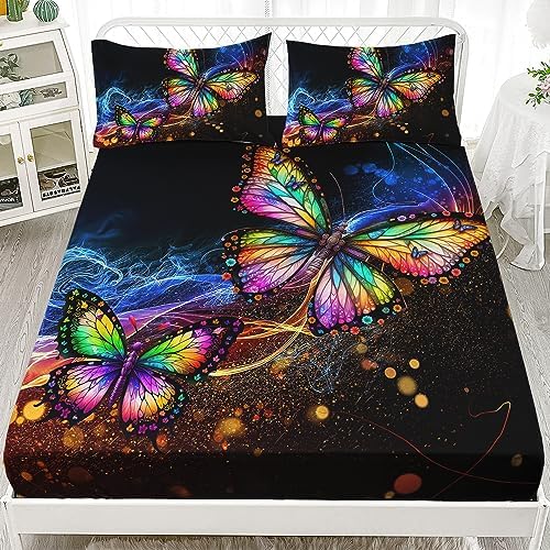 AILONEN Gradient Butterfly Twin XL Fitted Sheet Set 1