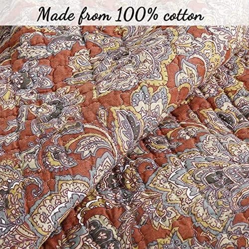 Cozy Line Red Orange Reversible Cotton Quilt Set 3 Piece King