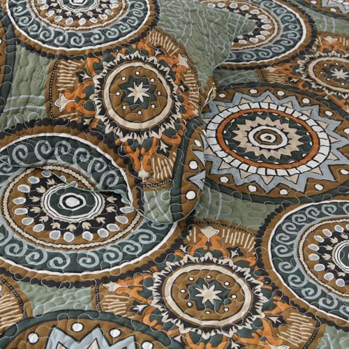 LEAONME Olive Green Queen Quilt Set 3-Piece