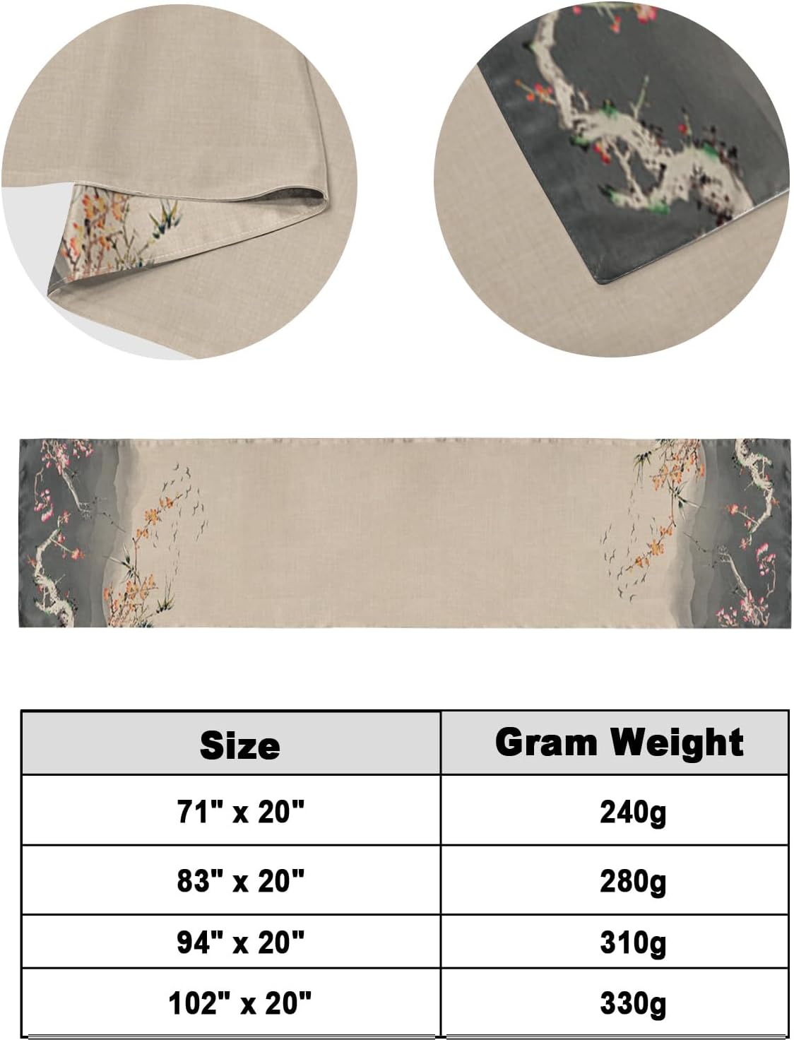 Sabolny Oriental Ink Painting Bed Runner Scarf - Full Queen Size