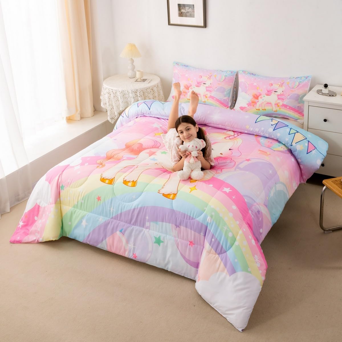 Feelyou Unicorn Comforter Set Twin Bedding