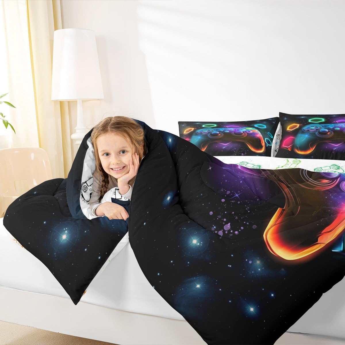 Erosebridal Gamer Comforter Set Twin Boys Red Green Blue Teal