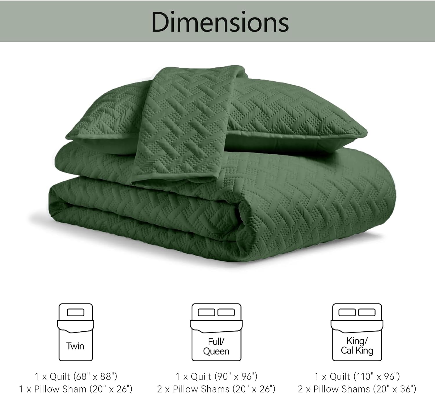 FLYMME Olive Green Twin Quilt Bedding Set