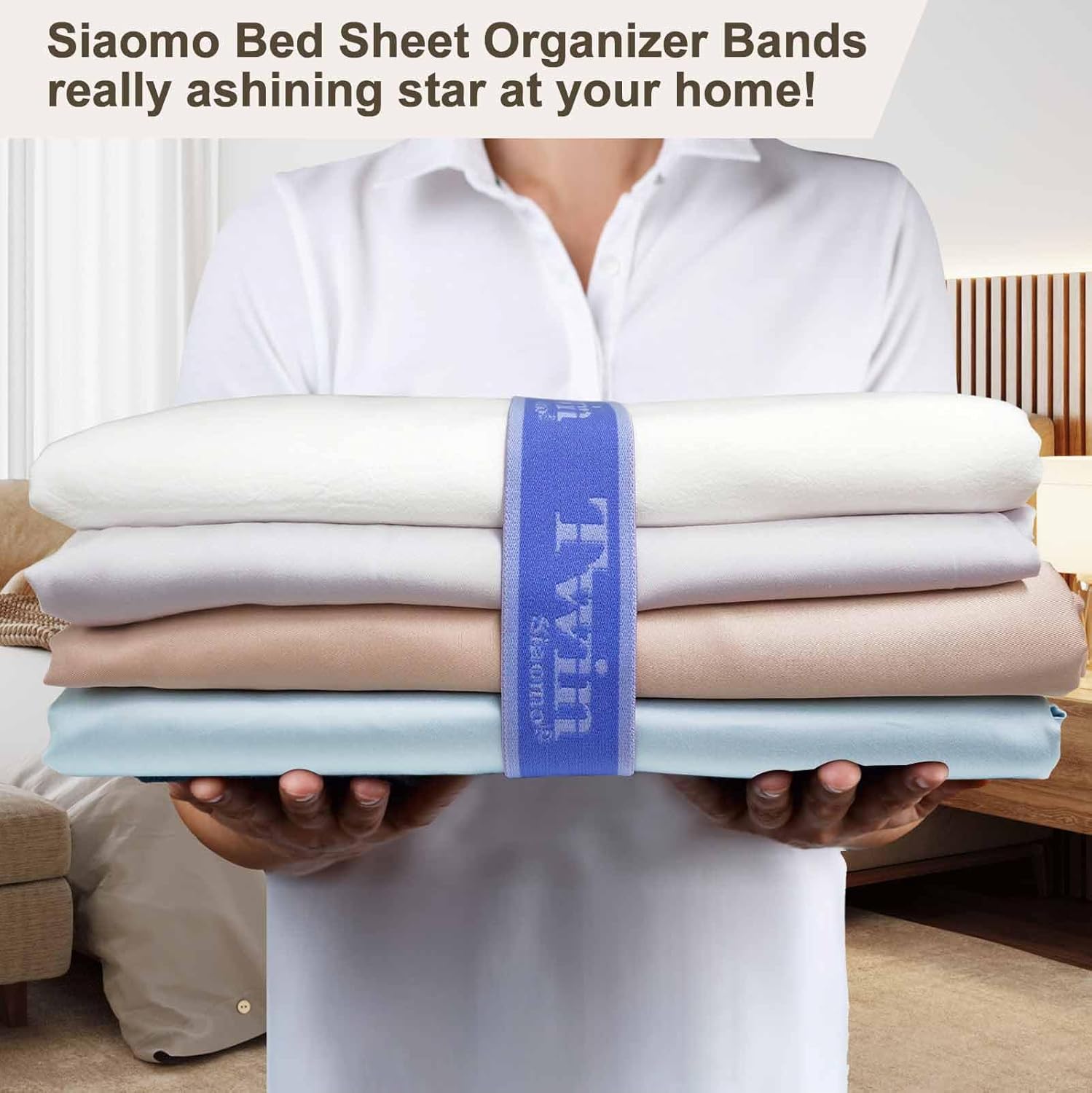 Siaomo Bed Sheet Organizer Bands - 4PCS Blue for Twin