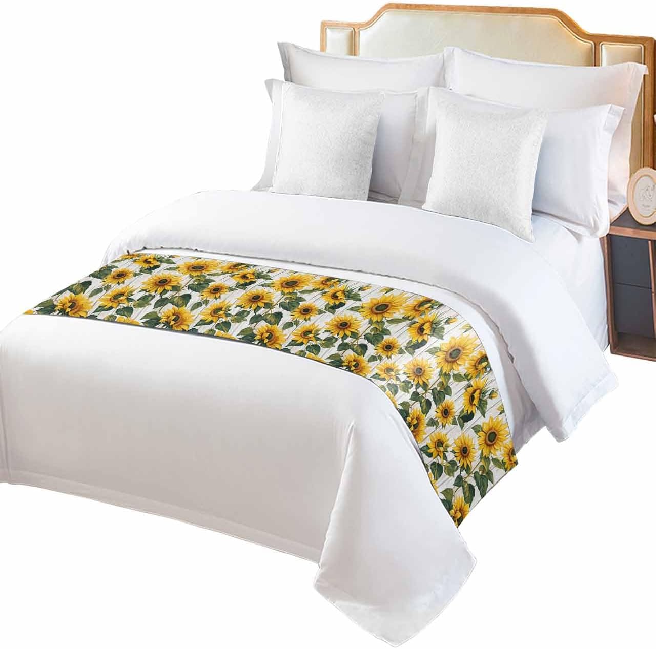 DecorLovee Rustic Sunflowers Bed Runner for Cal King