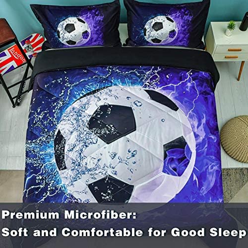 Andency Soccer Comforter Twin Set 2PC Blue Flame