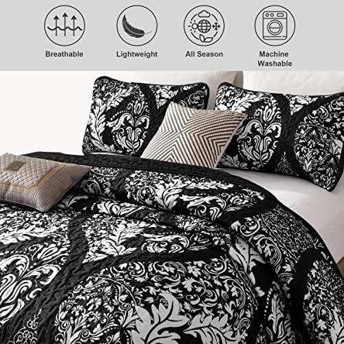 DJY Black Damask Cal King Quilt Set 3 Pieces