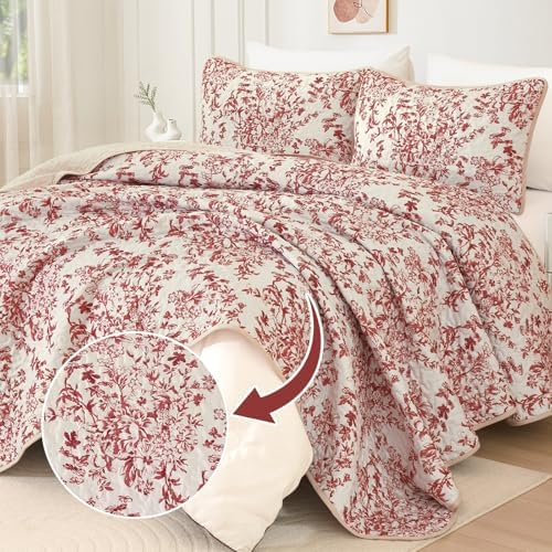 WONGS BEDDING King Size Quilt Set Red 3 Pieces