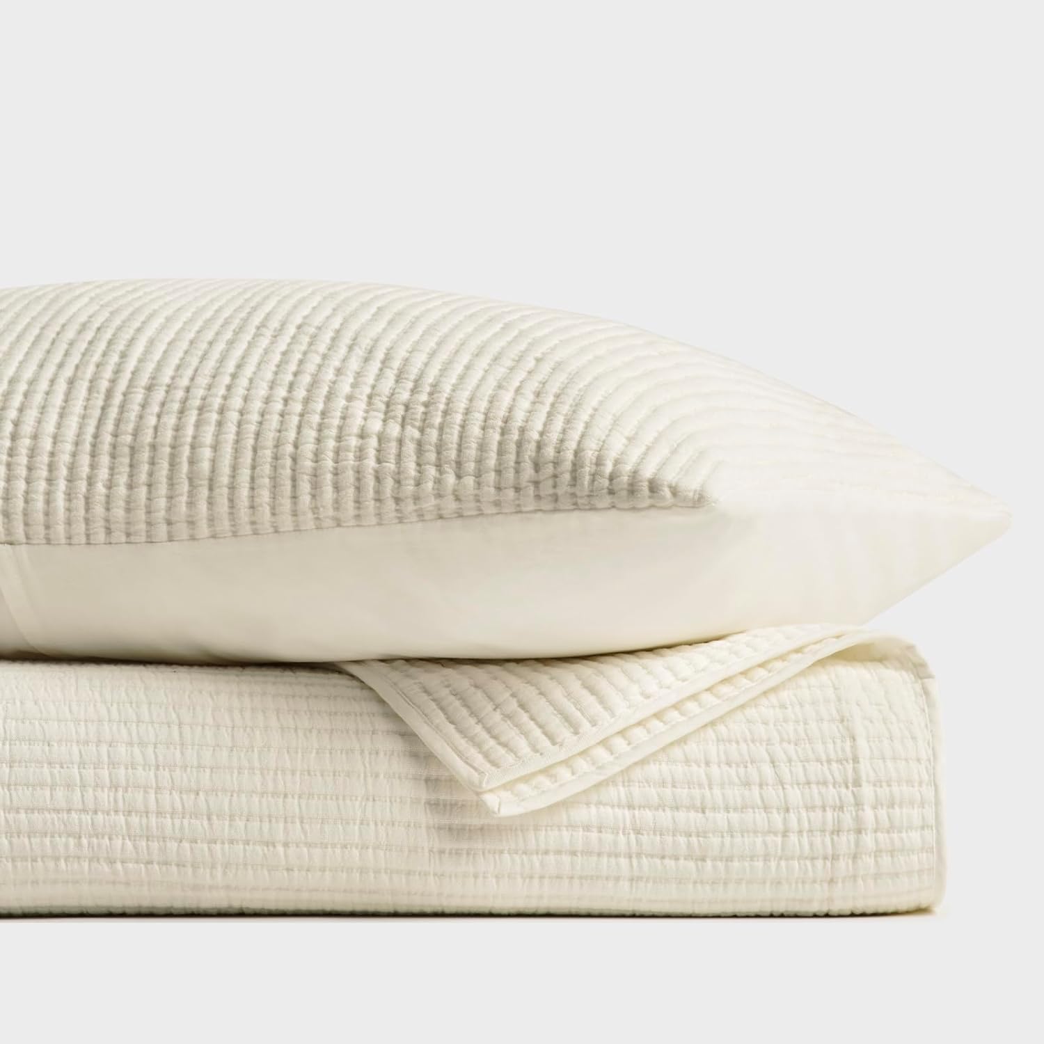 EvergraceHome Cotton Coverlet Set Full Queen 3 Pieces Eggshell Cream