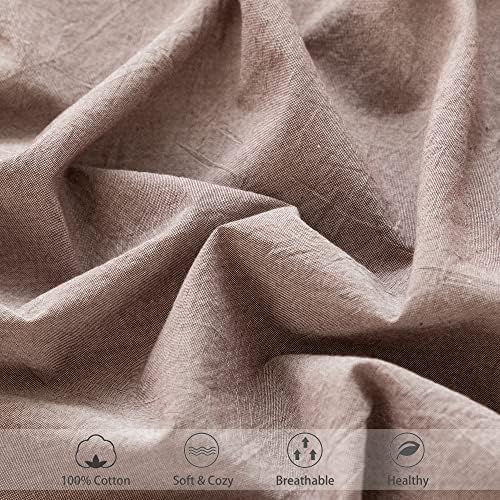 MooMee Fitted Sheet 100 Washed Cotton Queen Mauve Brown