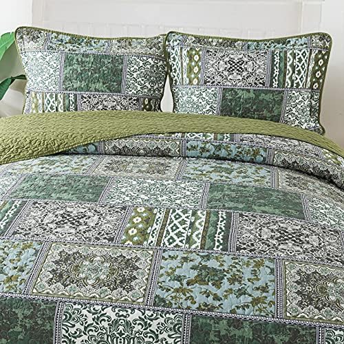 NEWLAKE Reversible Patchwork Quilt Set Queen Size 1